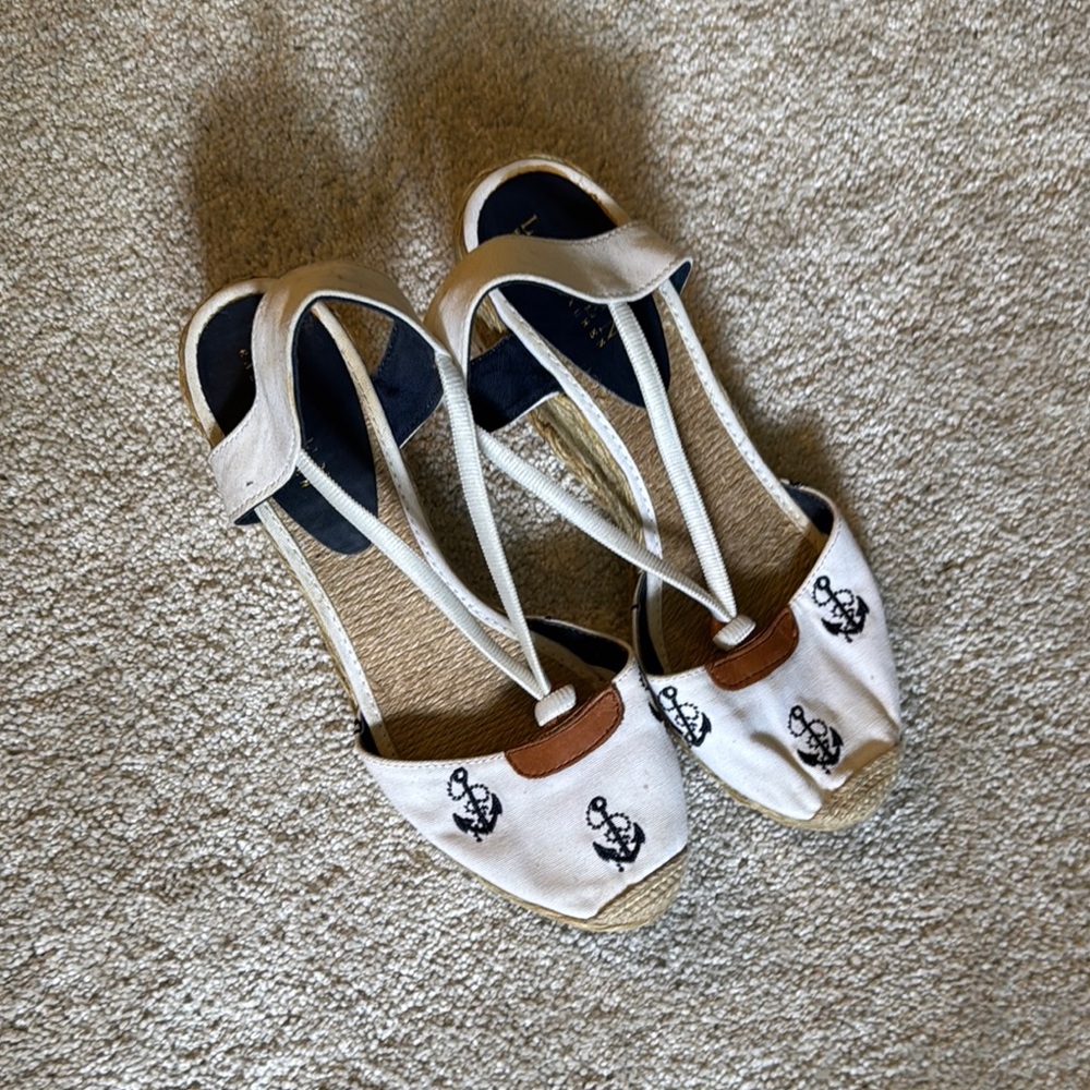 Ralph Lauren White and Brown Wedges